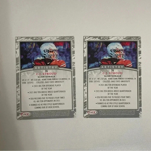 CJ Stroud Black Border & Silver Border Insert 2022 Sage Artistry Houston Texans - Picture 2 of 2